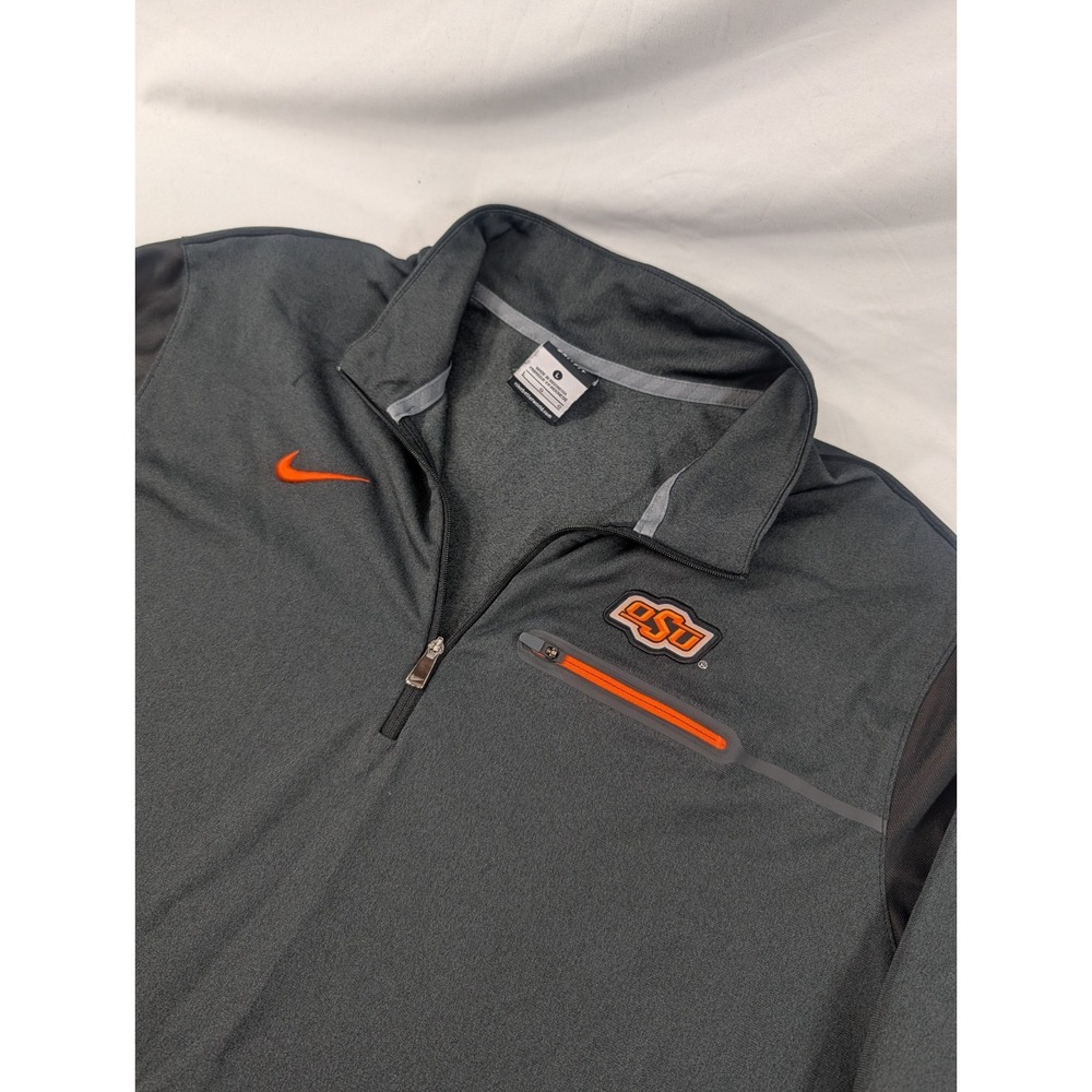 Nike Oklahoma State Football Sweatshirt 1/4 Zip Coach Jacket Team Issued L Gray